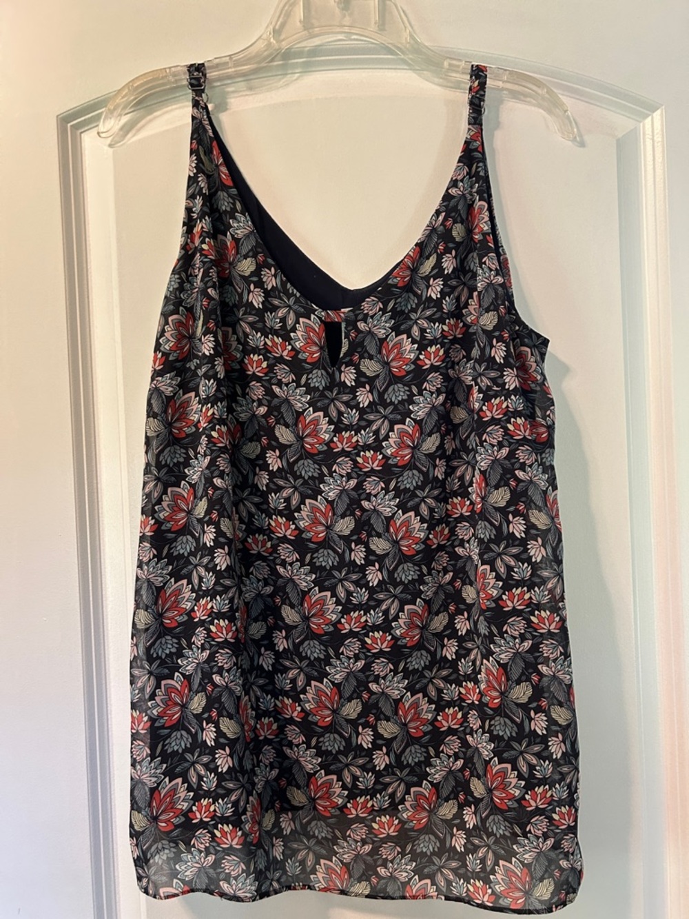 CAbi navy Floral Camisole with pink and White Blooms